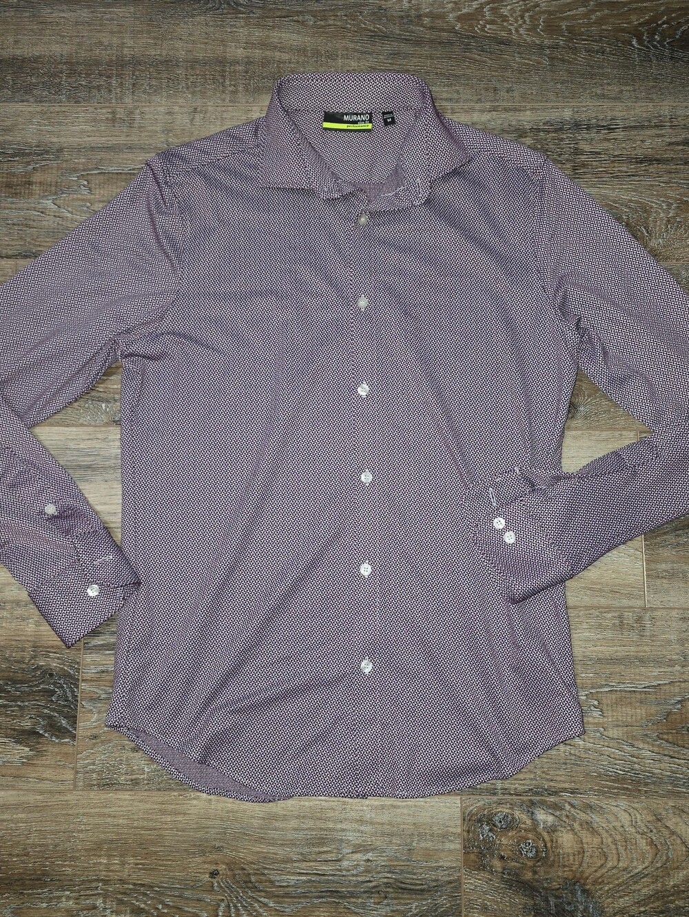 Murano Shirt Mens Medium Burgundy Geometric Slim Fit Performance Button Up M